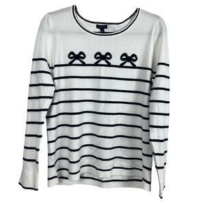 TALBOTS Sweater Women's‎ L Light Striped Ribbon Puff Sleeves (B507)